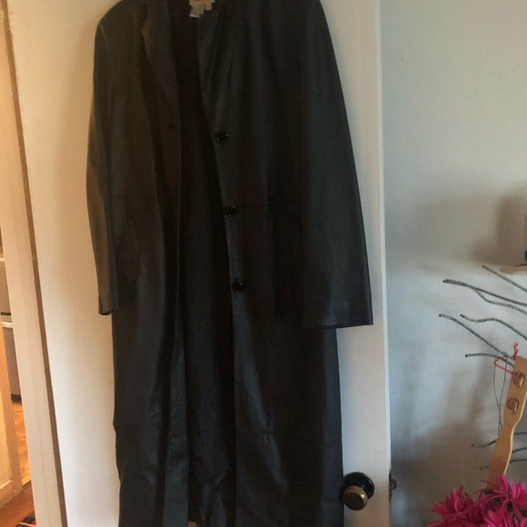 Title ; Long leather trench coat blk very nice - Picture 7 of 8